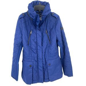 BCBG Blue Quilted Jacket Womens Size Small Pockets Hooded